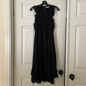 Women's Loft Size Small Petite Black Sleeveless Midi Tiered Dress